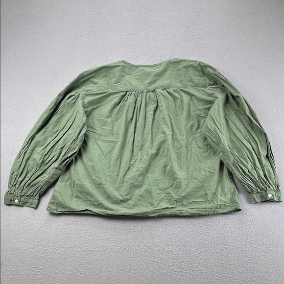 Olive Green Cotton Peasant Blouse Boho Cottagecore Top Women’s Large Minimalist - Picture 12 of 12